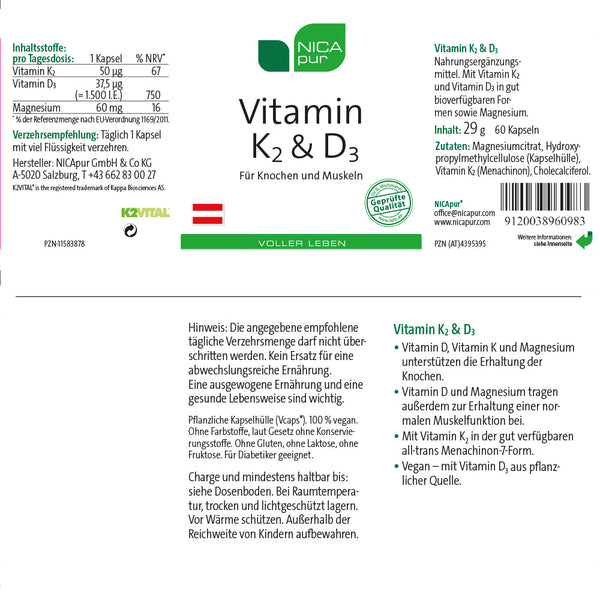 Vitamin D3+ K2 - 60 Kapseln