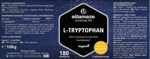 L-Tryptophan 500 mg hochdosiert - 180 vegane Kapseln