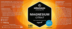 Magnesiumcitrat 360 mg Tagesdosis - 180 vegane Kapseln