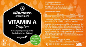Vitamin A Tropfen 500 µg (1666,67 IE) je Tropfen vegan - 50 ml